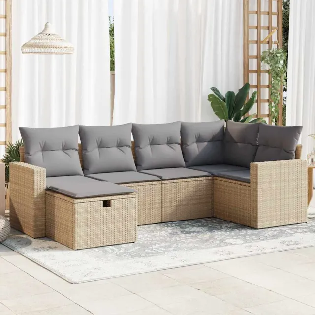 vidaXL 6-delige Loungeset met kussens poly rattan beige, foto 2