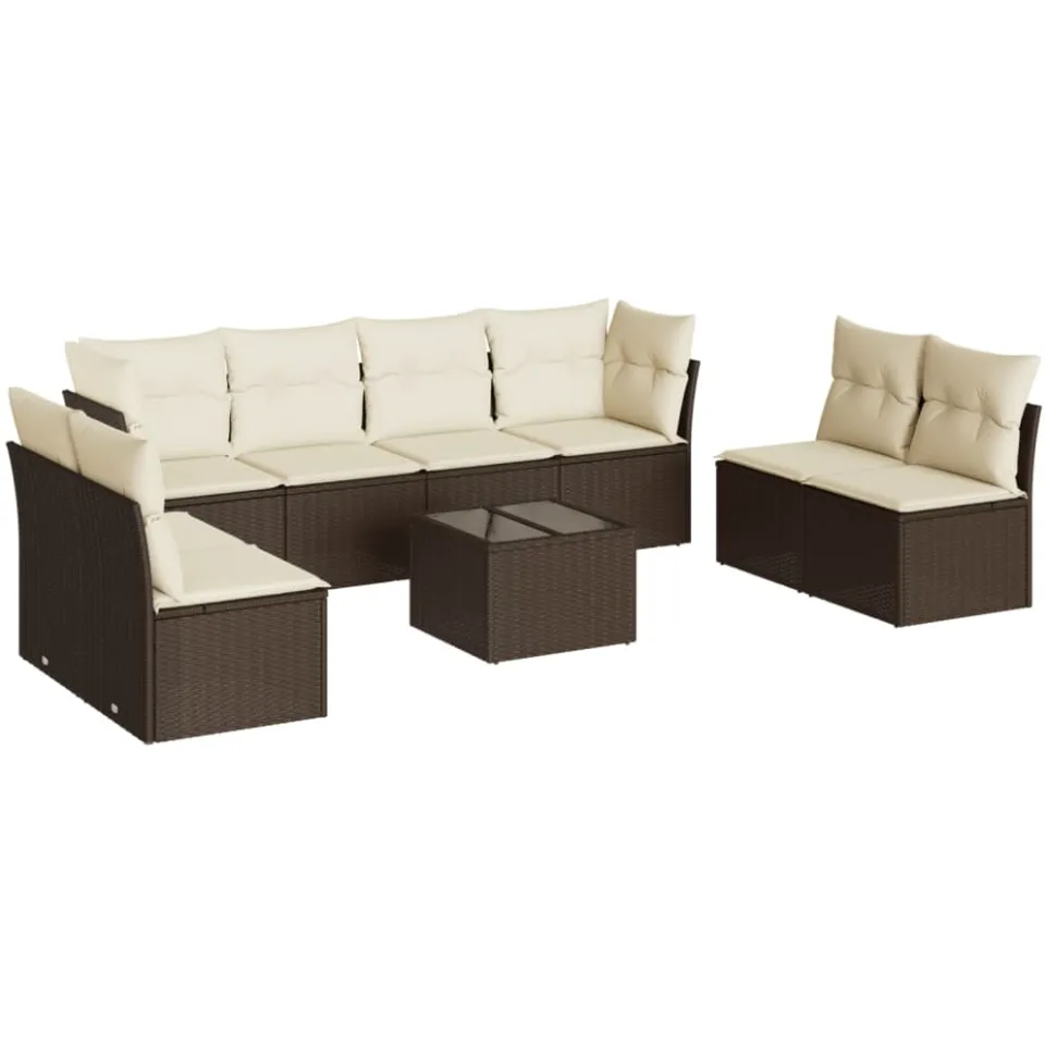 vidaXL 9-delige Loungeset met kussens poly rattan bruin, foto 3