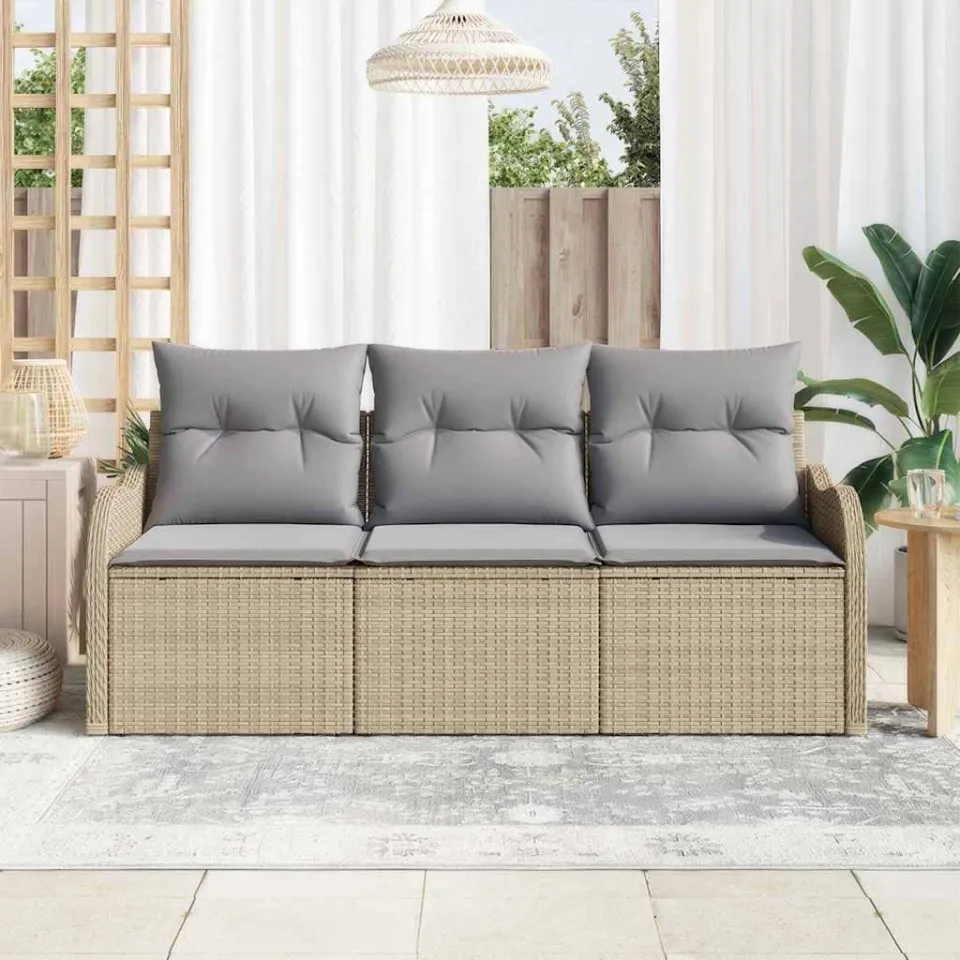 vidaXL Tuinbankenset 3 st Beige poly rattan, foto 2