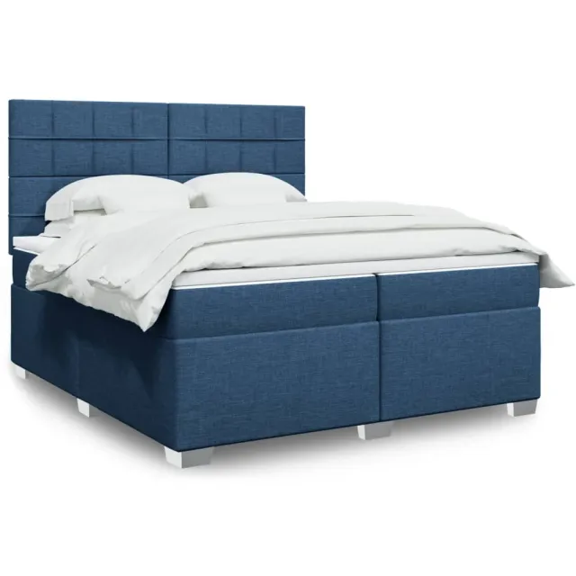 vidaXL Boxspring met matras stof blauw 200x200 cm