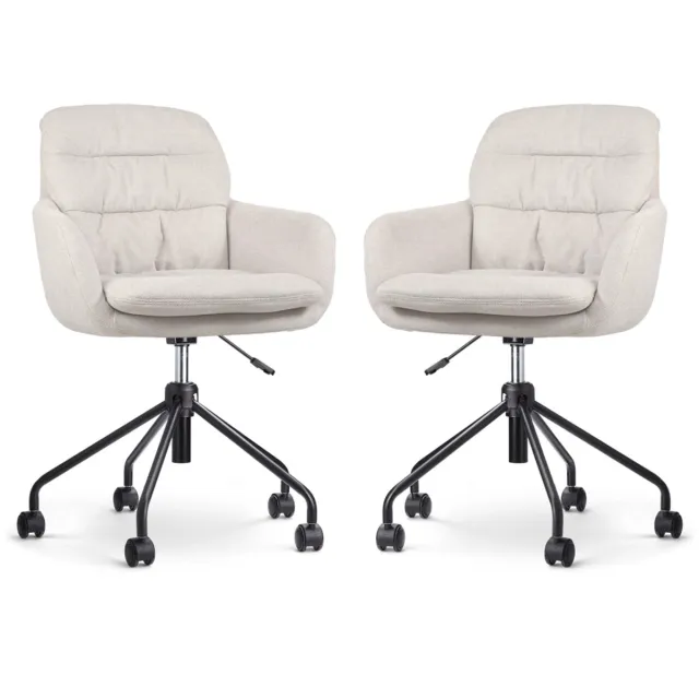 Nolon Nout-Mia Bureaustoelen Set van 2 Beige - met Armleuning - Stof - Verstelbaar - Wieltjes - Zwart Onderstel