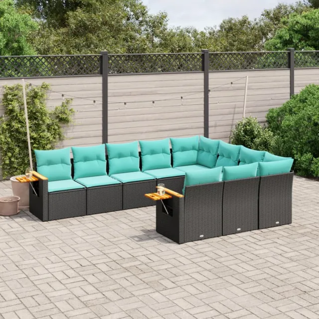 vidaXL 10-delige Loungeset met kussens poly rattan zwart, foto 2