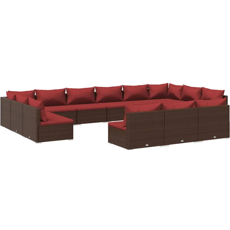 vidaXL 13-delige Loungeset met kussens poly rattan bruin, foto 3