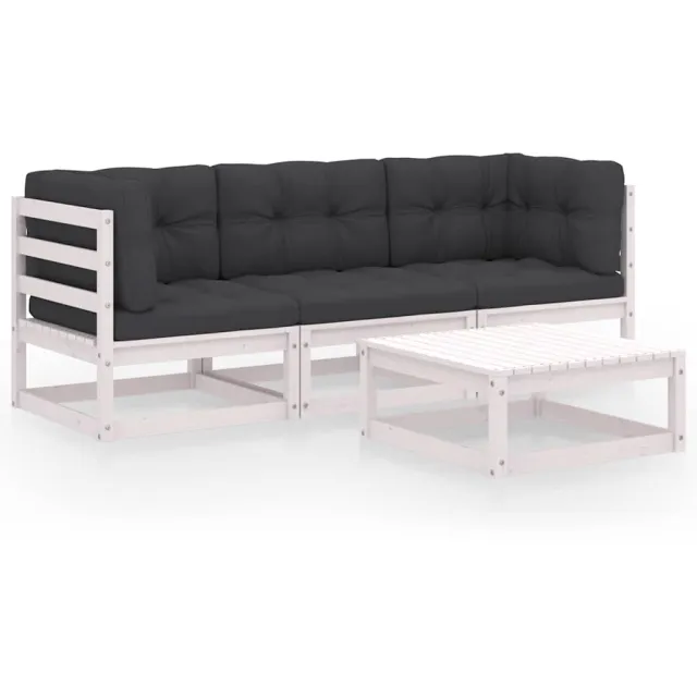 vidaXL 4-delige Loungeset met kussens massief grenenhout wit, foto 2