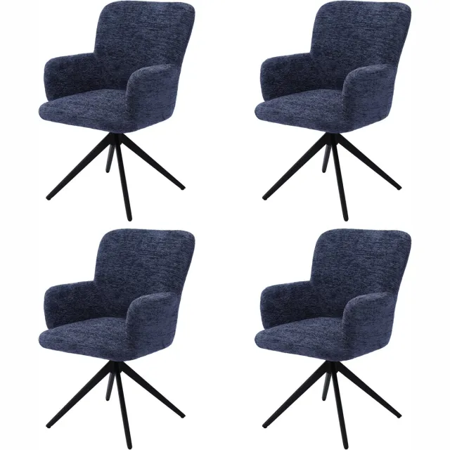 Homemiyn Eetkamerstoelen set van 4- Draaibare eetkamerstoel 360° met armleuning - Donkerblauwe stoffen eetkamerstoel , zachte bekleding en stabiele metalen basis voor keuken, woonkamer en eetkamer Blue