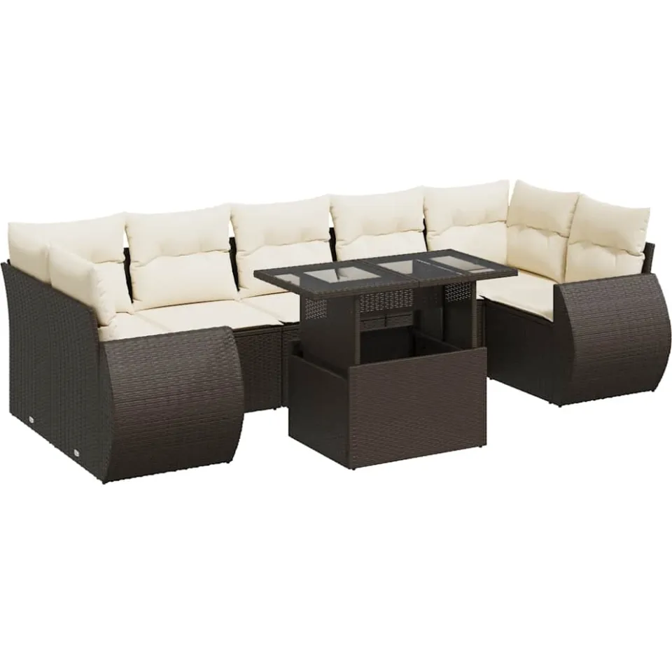 vidaXL 8-delige Loungeset met kussens poly rattan bruin, foto 3