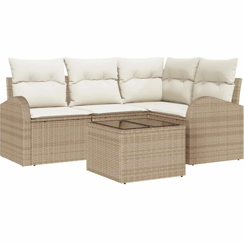 vidaXL Tuin Sofa Set Beige poly rattan