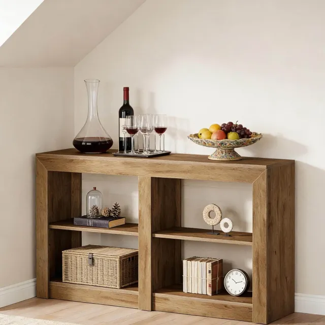 WUVRIE Sidetable 150x35x85 cm - 3 open niveaus met 4 vakken - Bruin