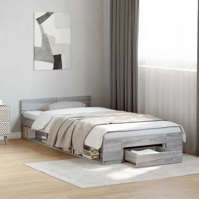 vidaXL Bedframe met lade bewerkt hout betongrijs 90x200 cm