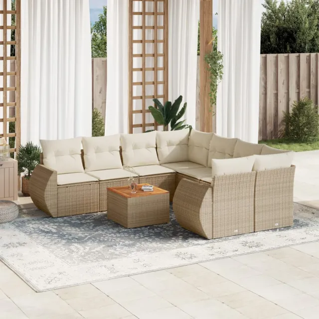 vidaXL 9-delige Loungeset met kussens poly rattan beige