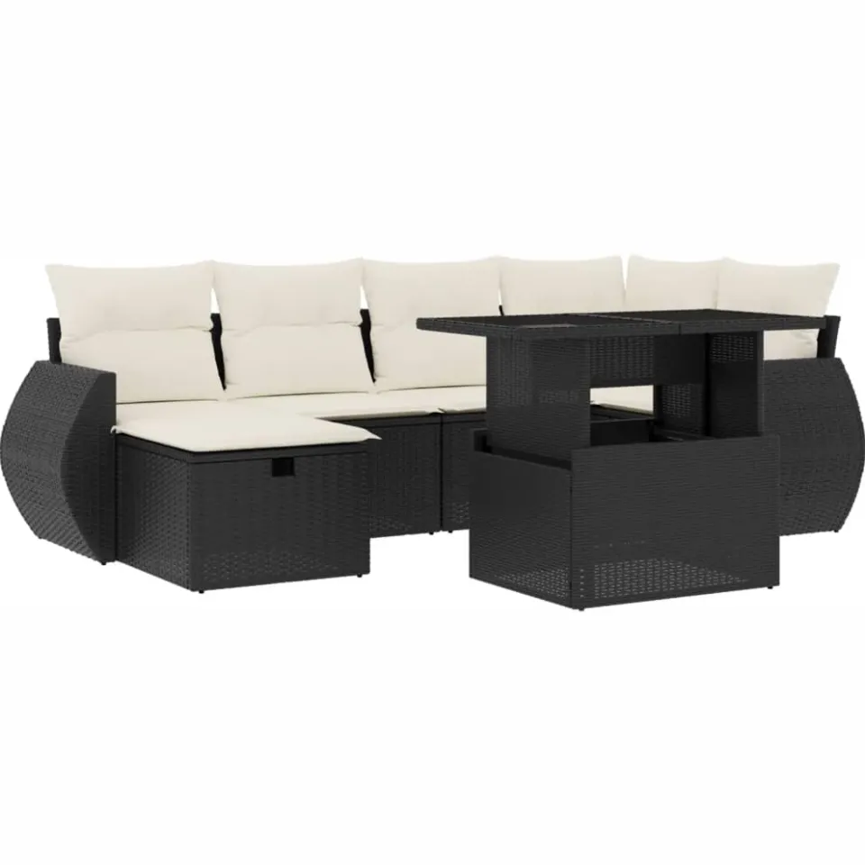 vidaXL 7-delige Loungeset met kussens poly rattan zwart, foto 3