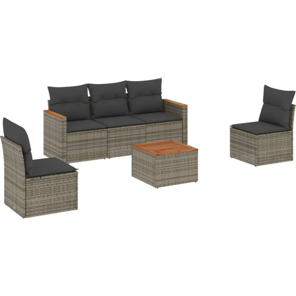vidaXL 6-delige Loungeset met kussens poly rattan grijs, foto 3