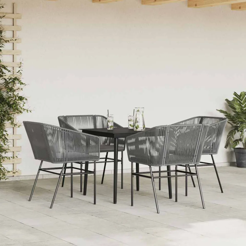 vidaXL 5-delige Tuinset met kussens poly rattan glas grijs, foto 2