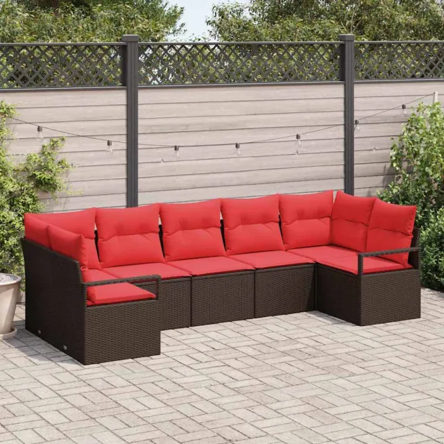 vidaXL Tuinbankenset 7 st Bruin en Rood poly rattan, foto 2