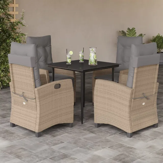 vidaXL 5-delige Tuinset met kussens poly rattan gemengd beige, foto 2