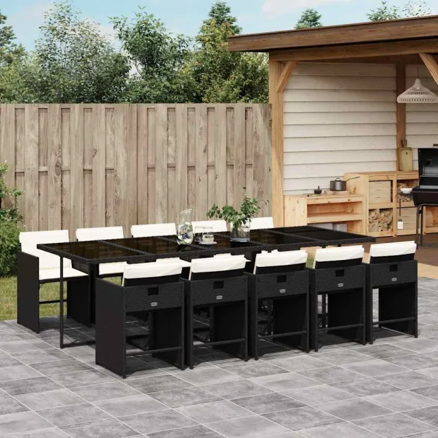 vidaXL 11-delige Tuinset met kussens poly rattan zwart