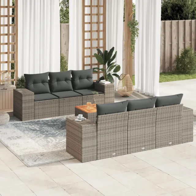 vidaXL 7-delige Loungeset met kussens poly rattan grijs, foto 2