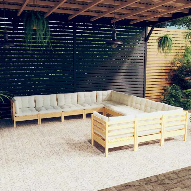 vidaXL 11-delige Loungeset met crèmekleurige kussens grenenhout, foto 2