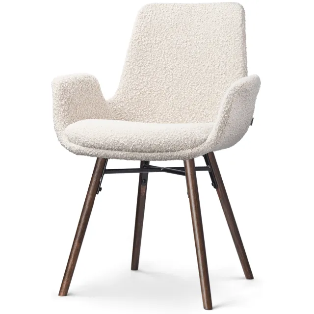 Nolon Nena-Eef eetkamerstoel bouclé beige - walnoot houten onderstel