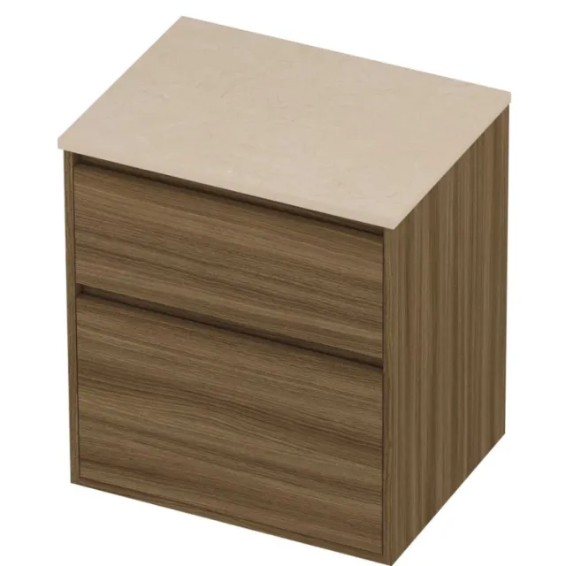 Proline Deck Badmeubelset Hardsteen Greeploos Asymmetrisch 60x46x67 cm Sand Stone Caramel Walnut Houtlook