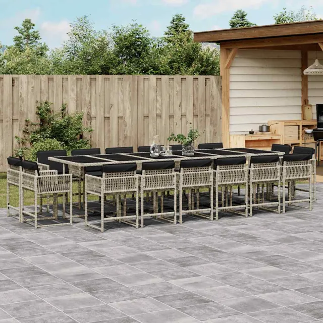 vidaXL 17-delige Tuinset met kussens poly rattan lichtgrijs