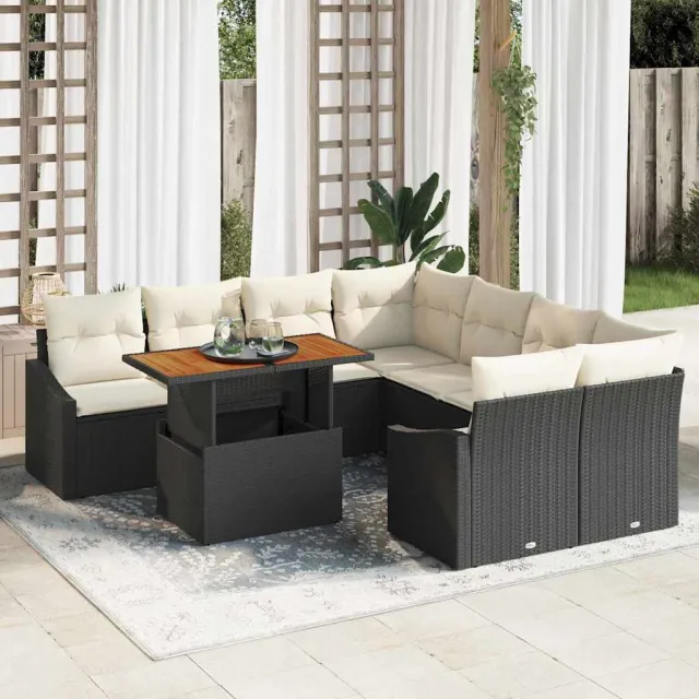 vidaXL Tuin Sofa Set 9 st Zwart poly rattan, foto 2