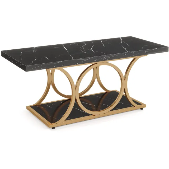 Happiq Salontafel - Koffietafel - Bijzettafeltjes woonkamer - Voor woonkamer - 2-laags - Zwart Kunstmarmer, hout
