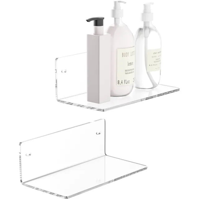 Sezanrpt 20cm transparante wandplank, zwevende plank van acryl, wandplankorganizer voor opbergruimte, ruimtedecoratie, ruimtebesparend, 10cm diep, 2-pack klaar