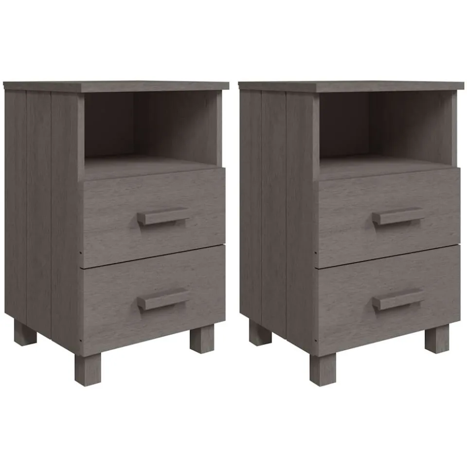 vidaXL Nachtkastjes HAMAR 2 st 40x35x62 cm grenenhout lichtgrijs grijs, foto 3
