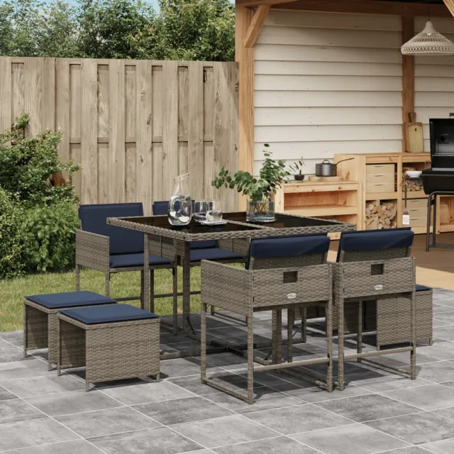 vidaXL 9-delige tuinset met kussens, grijs polyrotan, foto 2