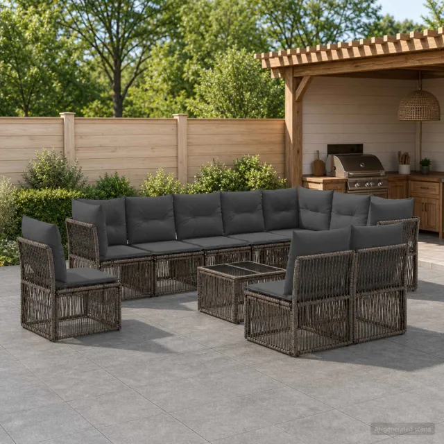 vidaXL Tuinbankenset 11 st 10-zits Grijs poly rattan