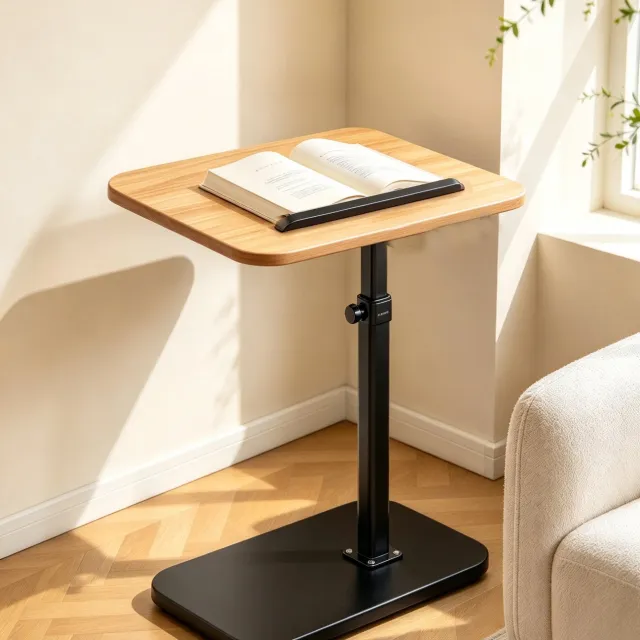learnlogic C vormig tv dienblad bijzettafel voor de woonkamer eenvoudige natuurhoutkleur houten tafel met zwart frame geschikt voor bij de bank in hoogte verstelbaar tv-dienblad draaibare bijzettafel kan ook gebruikt worden als eettafel of computerbureau