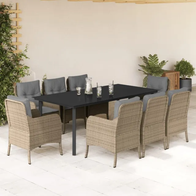 vidaXL 9-delige Tuinset met kussens poly rattan beige, foto 2