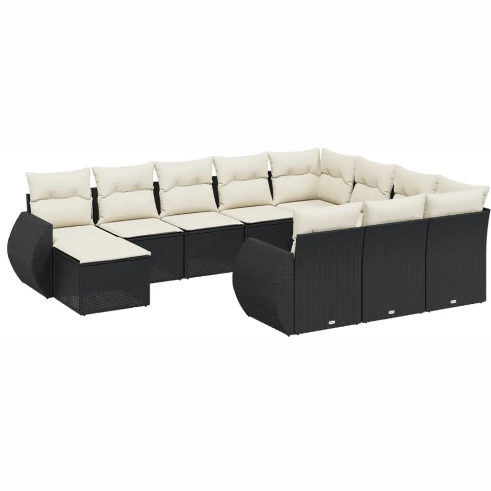 vidaXL 11-delige Loungeset met kussens poly rattan zwart