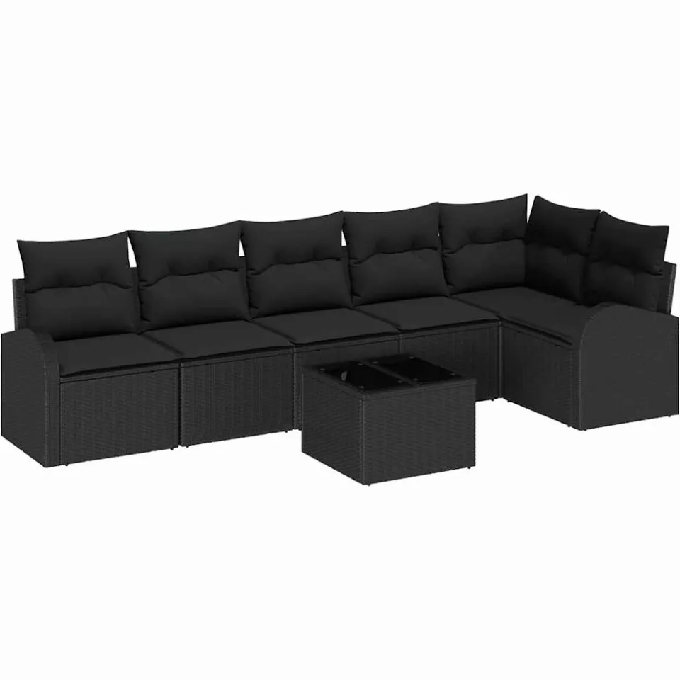 vidaXL Tuin Sofa Set met kussen 7 pcs Zwart Poly riet