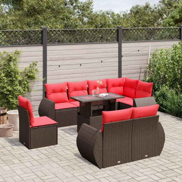 vidaXL 9-delige tuinbankset met kussens, bruin polyrotan, foto 2