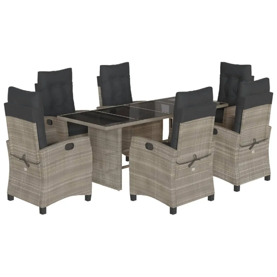 vidaXL 7-delige Tuinset met kussens poly rattan grijs, foto 3