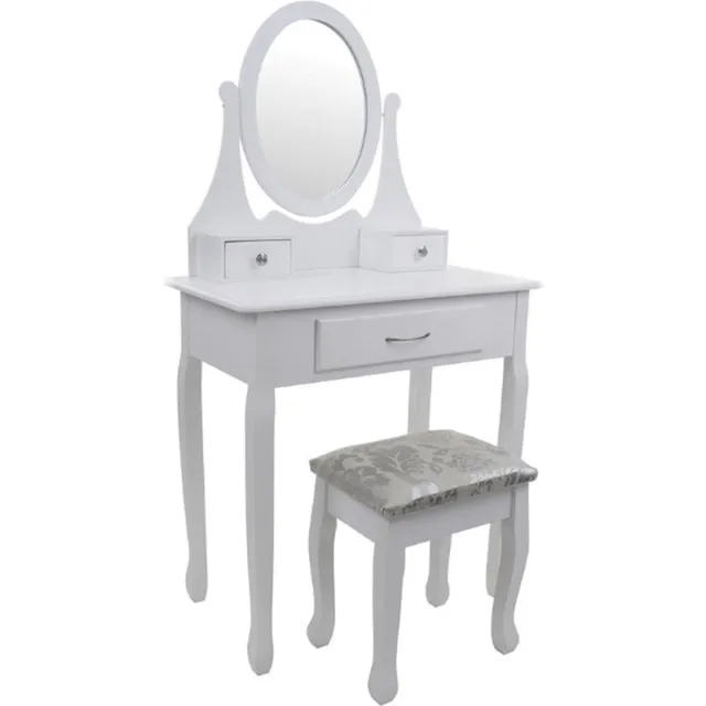 Viking Choice Houten kaptafel modern wit met spiegel en krukje - 75x40x137 cm - Retro & Vintage stijl
