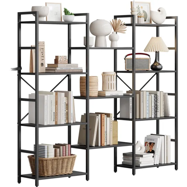 Triumpunpre Boekenkast Brede 4 Lagen - 158x25.9x138cm - Vintage Boekenkast met Metalen Frame - Verstelbare Open Planken - Grote Boekenkast - Voor Woonkamer Kantoor - Zwart