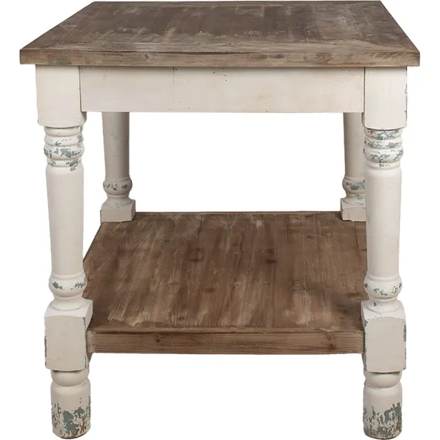 Clayre & Eef Bijzettafel 80x80x85 cm Wit Bruin Hout