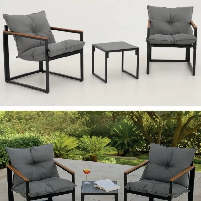Kynast Lounge-Set Karin 3-delige loungeset 2 fauteuils met tafel antraciet kussens staal en polywood weerbestendig
