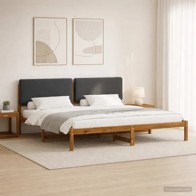 vidaXL Bedframe met gestoffeerd hoofdbord Naturel en donkergrijs