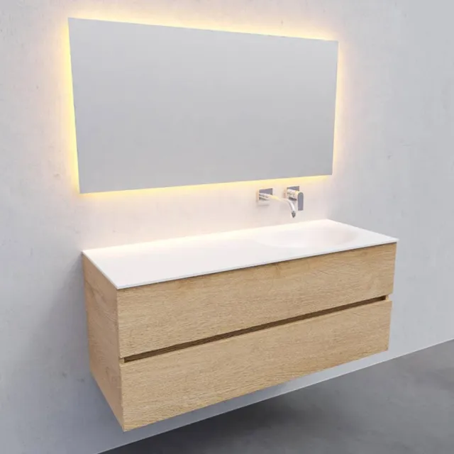 Boss & Wessing Badkamermeubel Solid Surface AQS Stockholm 120x46 cm Rechts Wood Washed Oak Boss & Wessing Houtlook