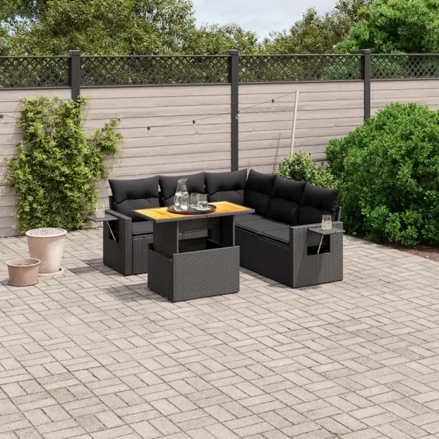 vidaXL 6-delige Loungeset met kussens poly rattan zwart, foto 2