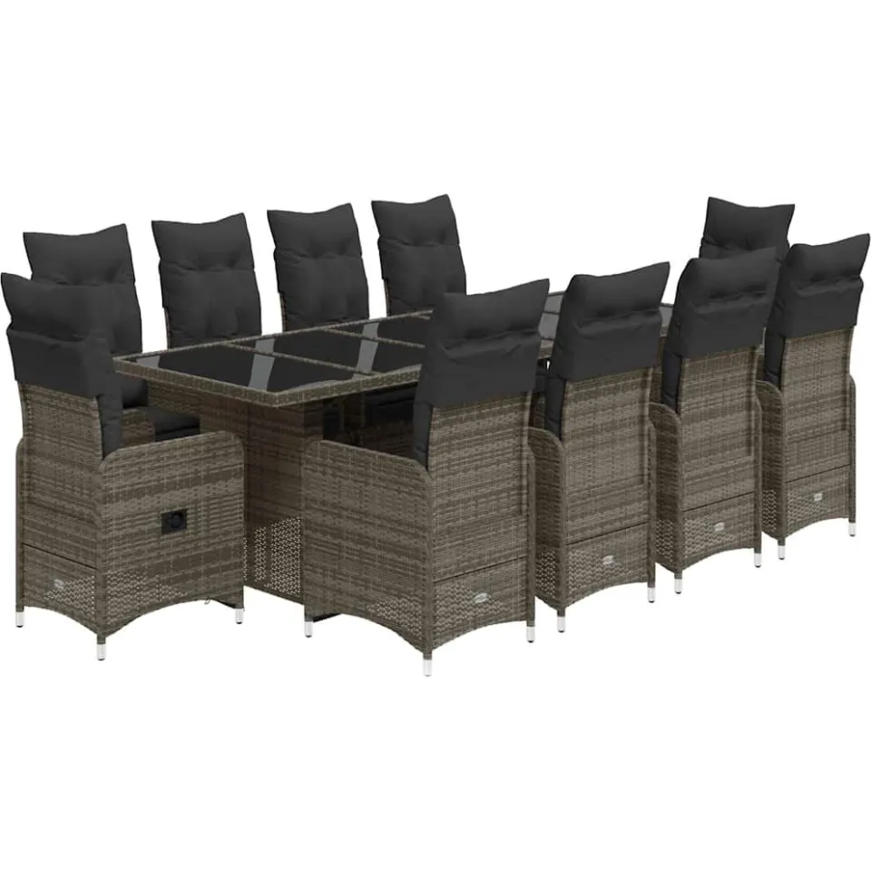 vidaXL 11-delige Bistroset met kussens poly rattan grijs, foto 3