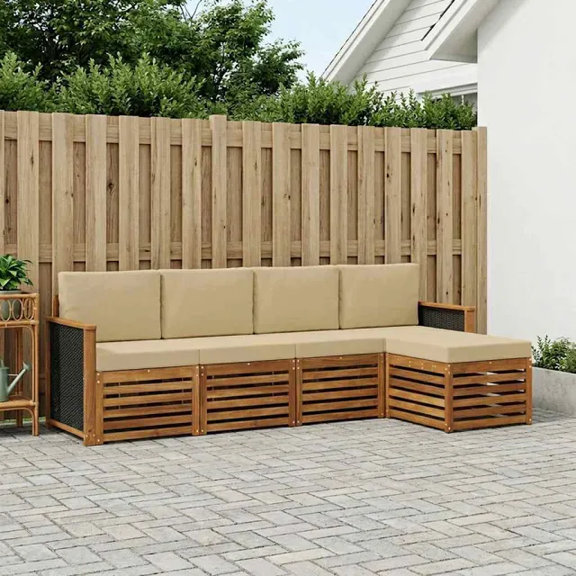vidaXL Buiten bankenset 5 st 5-zits Natuurlijk en Beige