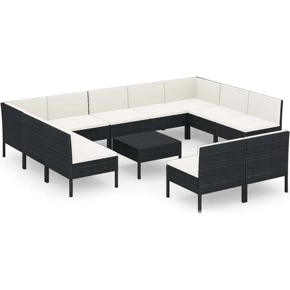 vidaXL 12-delige Loungeset met kussens poly rattan zwart, foto 4