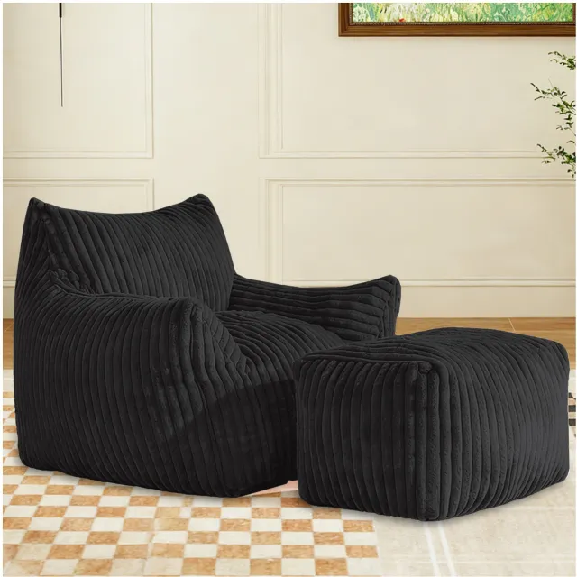 MODENUIT Fauteuil 103 x 90 x 70 cm - Met Hocker - Voor Woonkamer En Leeshoek - Flanelstof - Donkergrijs