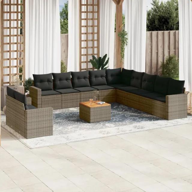 vidaXL 12-delige Loungeset met kussens poly rattan grijs, foto 2