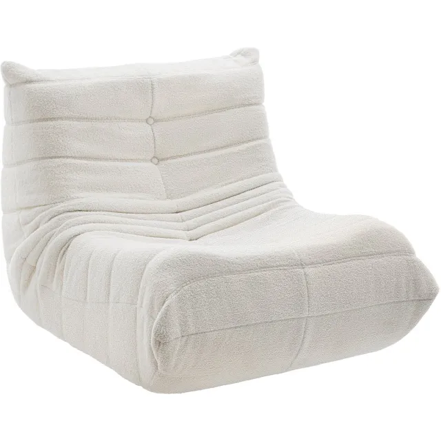 Tectake Loungestoel – Comfortabele Relaxfauteuil met Premium Schuimvulling – Vormvaste Loungefauteuil met Antislip Onderzijde – Moderne Stoel voor Woonkamer, Slaapkamer en Leeshoek - Bouclé creme